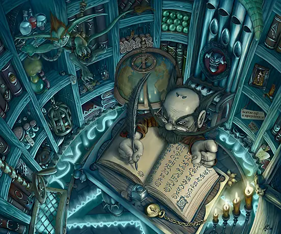 gnome warlock shop final illustration art example